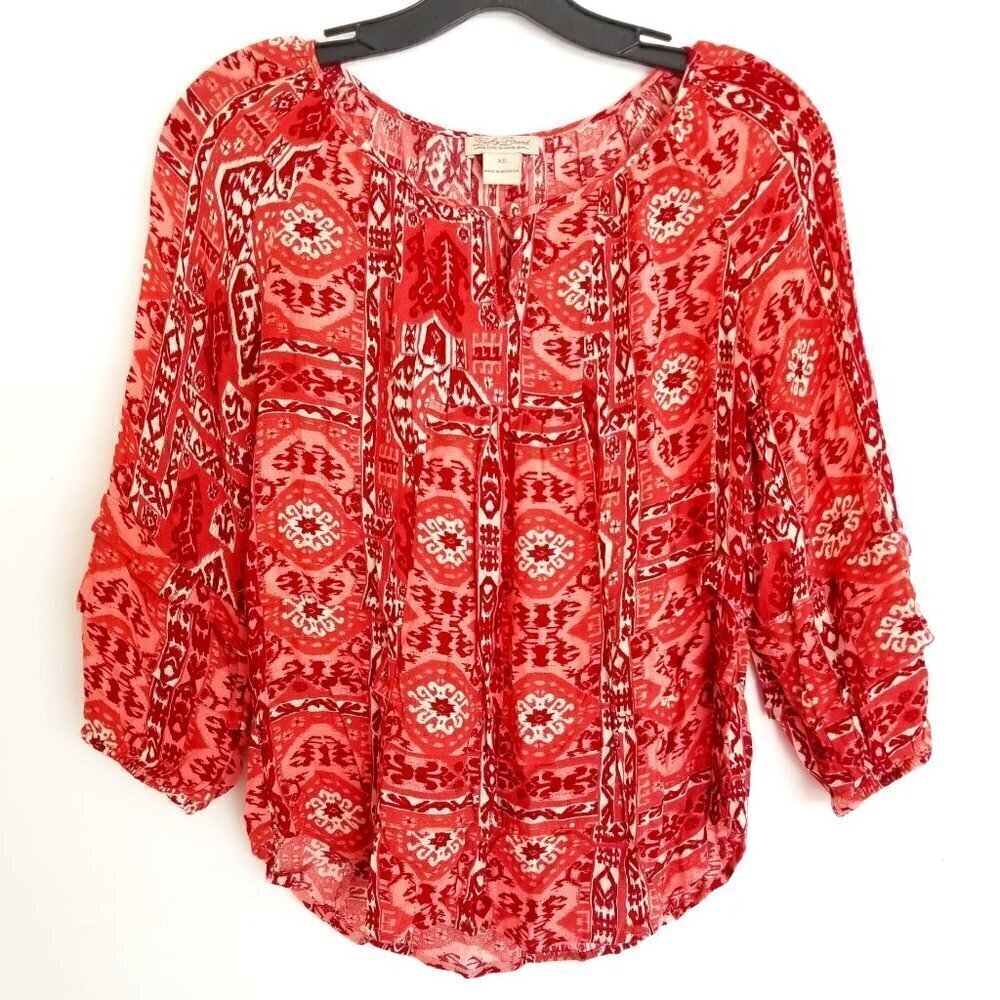 Lucky Brand Paisley Geometric Print Boho Aztec Top